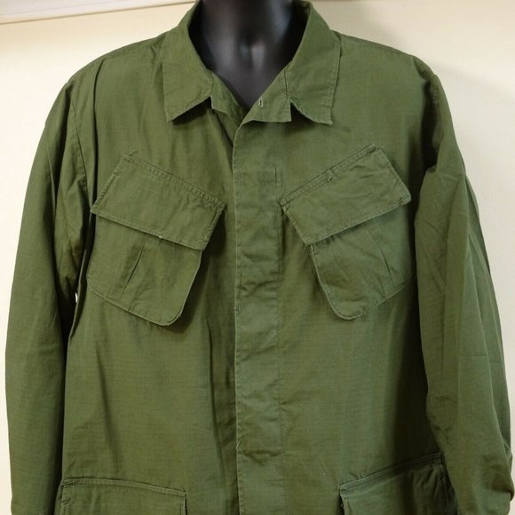 1970 Slant Pocket Vietnam Era OD Shirt Rip Stop Poplin OG 107 Class 1 Large Long - Picture 1 of 12